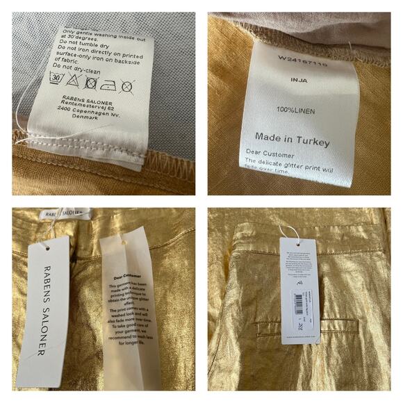 Rabens Saloner INJA Midas Gold Linen Wide Leg Pants Size L - Picture 13 of 14